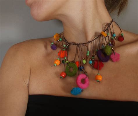 Funky Colorful Necklace With Felt And Glass Beads 22 00 Via Etsy