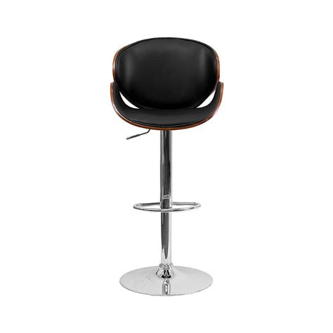 Faux Leather Swivel Bentwood Adjustable Bar Stool in Black Leather ...