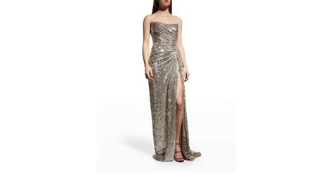 Monique Lhuillier Strapless Sequin Embellished Draped Gown Lyst