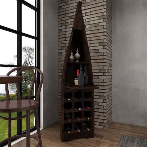 Litton Lane 12 Bottle Brown Boat Standing Wine Rack With Foldable Tray