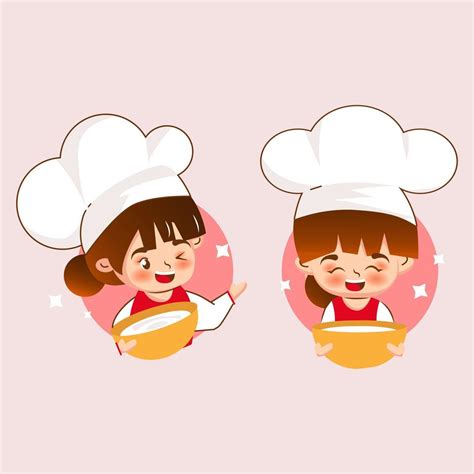 Happy Cute Girl Chef Holding Bowl With Whisk Banner Logo Cartoon Art Illustration 20800911