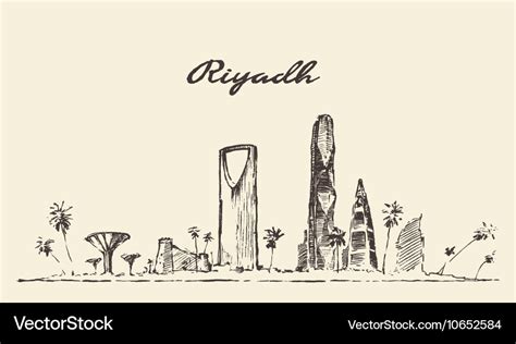 Riyadh skyline drawn sketch Royalty Free Vector Image