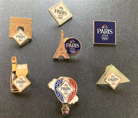 Nbc Paris 2024 Olympics 7 Pins Media Badges Louvre Eiffel Tower Arc