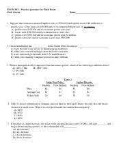 Practice Questions For Final Exam Econ Summer Pdf Econ