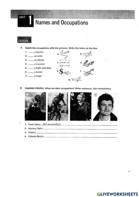 Names And Occupations Interactive Worksheet Live Worksheets