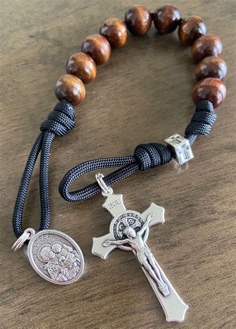 St Joseph Single Decade Catholic Rosary Wooden Beads Rosary Paracord