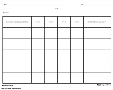 Grid Based Simple Rubric Practice Worksheet Storyboard