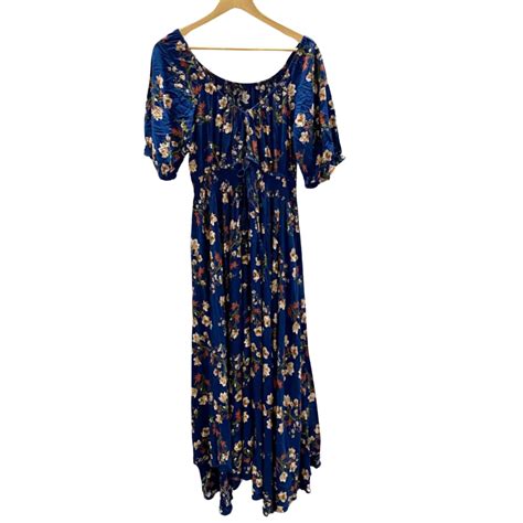 Caroline Morgan Womens Size 14 Short Sleeve Dress Blue Floral S