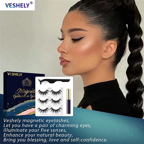 VESHELY Mink Magnetic Eyelashes With Eyeliner 3 Pairs Mink Dramatic