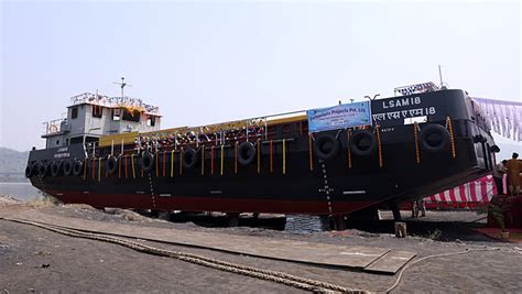 Launch Of Ammunition Cum Torpedo Cum Missile Barge Lsam 18 Yard 128 4th Barge Of 11 X