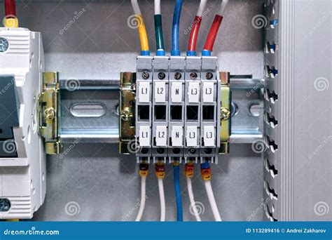 Multiple Connection Terminals In The Electrical Cabinet The Wires Are