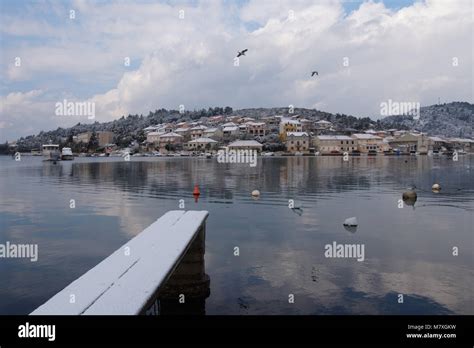 Snow In Vela Luka Korcula Island Stock Photo Alamy