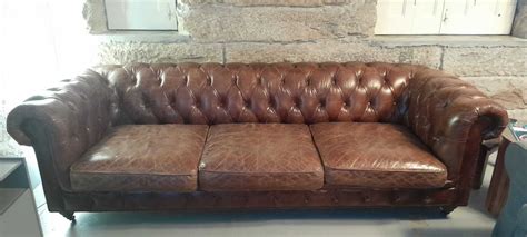 Vintage Chesterfield Seater Leather Sofa Sandim Olival Lever E