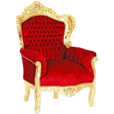 Fauteuil de père noël en bois doré et velours rouge Stockholm