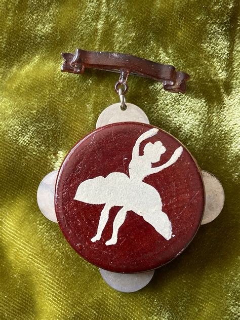 Vintage 40s Wood And Celluloid Dancing Girl Working Tambourine Brooch