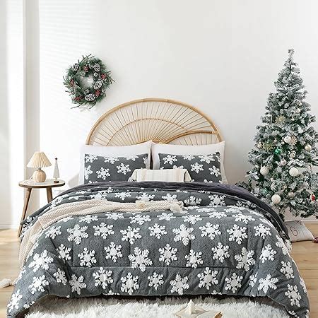 Amazon Janzaa Christmas Bedding Grey Comforter Queen Set Velvet