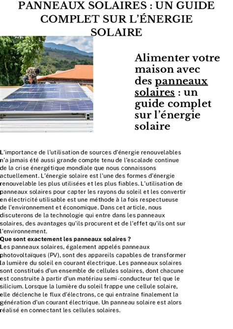 Pdf Panneaux Solaires Un Guide Complet Sur Lénergie Solaire