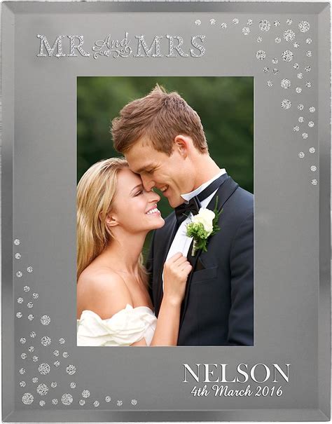 Mr And Mrs 6x4 Diamante Glass Photo Frame Personalised A Beautiful Diamante Effect Mirrored