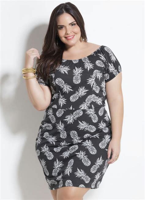 Vestido Ciganinha Estampa Abacaxi Plus Size Marguerite