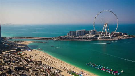 DUBAI UAE MARCH 20 OF 2021 Panorama Of Bluwater Island Dubai View Of