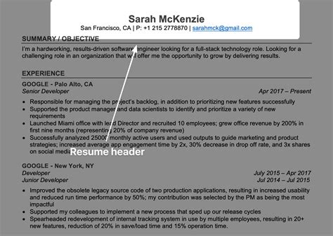 What To Include in Your Resume Header