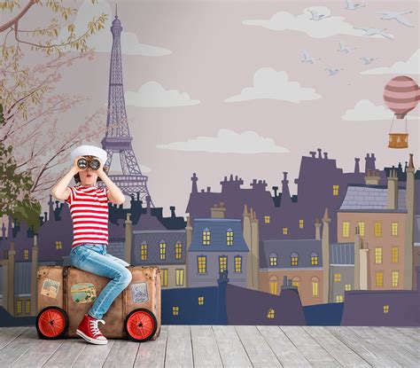 MURAL INFANTIL papel pintado Paris mural tejados de Paris Etsy España