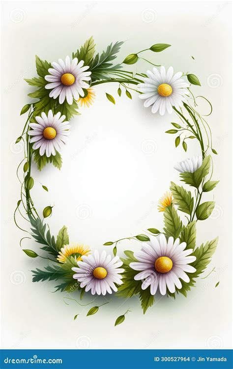 Floral Wreath With Daisies And Leaves Vector Illustration Stock