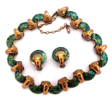 Matisse Copper And Green Speckled Enamel Necklace And Earring Set