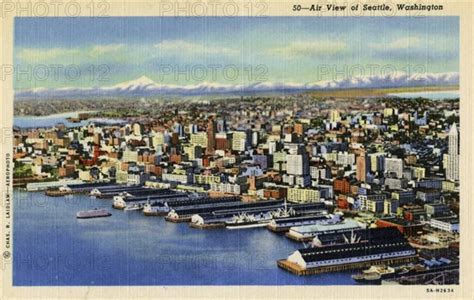 Aerial View Of Seattle Washington USA 1935 Artist Unknown