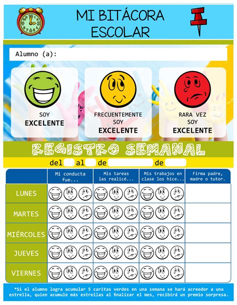 REGISTRO SEMANAL DE CONDUCTA PARA INFANTIL Y PRIMARIA