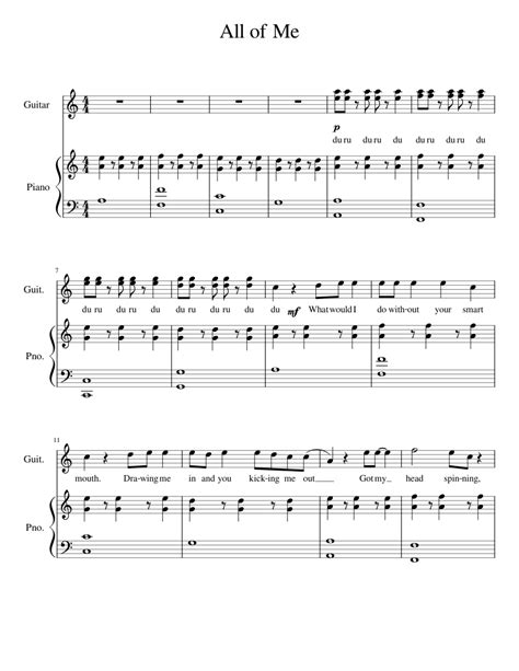 All Of Me Piano And Guitar Sheet Music For Piano Guitar Mixed Duet