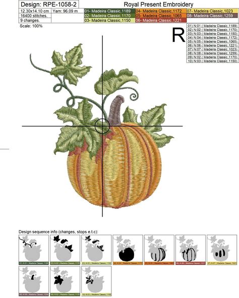 Three Pumpkins Machine Embroidery Designs 3 Sizes Royal Present