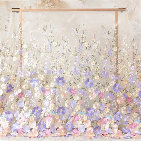 Lavender Pink Floral Embroidered On Nude Mesh Fabric OneYard