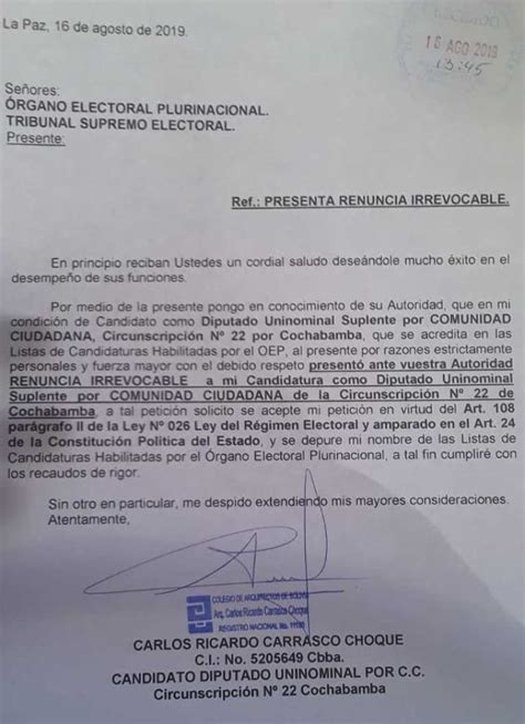 Postulante A Diputado Por Cc Renuncia