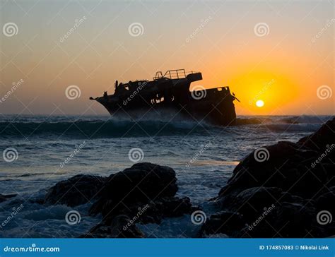 Sunset Behind Shipwreck Near Cape Agulhas Stock Image - Image of ...