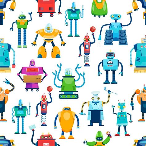 Cute cartoon robot characters seamless pattern 21630097 Vector Art at ...