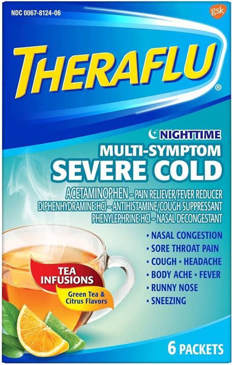 Theraflu Night Time Multi Symptom Severe Cold Green Tea