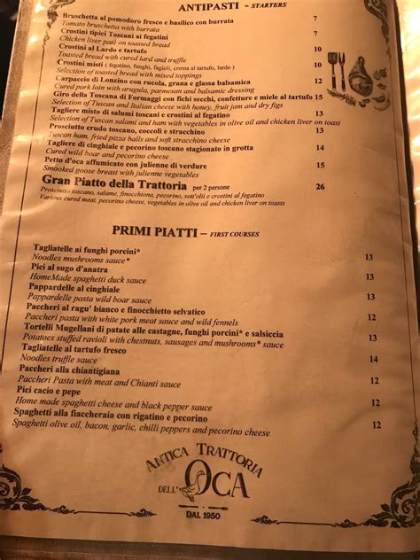 Menu Da Antica Trattoria Dell Oca Ristorante Firenze