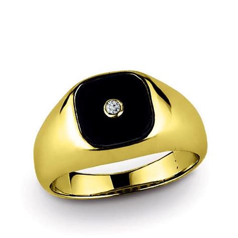 Black ONYX MEN S RING With GENUINE DIAMOND Solid 10k Gold Classic Ring