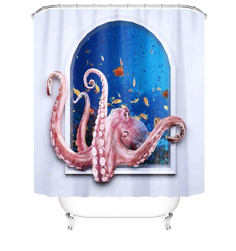 Inpercust Octopus Oceanic Bathroom Ensemble Plush Bath Mat Non Skid