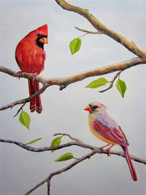 Cardinals Watercolor Original Male And Female Cardinal In A Etsy Cardinal Watercolor