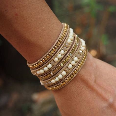 Gold Mix Beaded Wrap Bracelet Bohemian Bracelet Beadwork Etsy