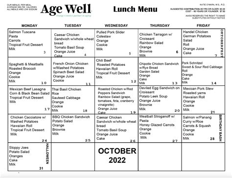 October Menus Age Well Senior Services