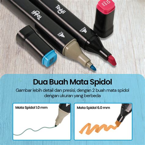 Toddi Spidol Dual Side Fine Art Marker Brush Double Tip 1 0mm 6 0mm 48