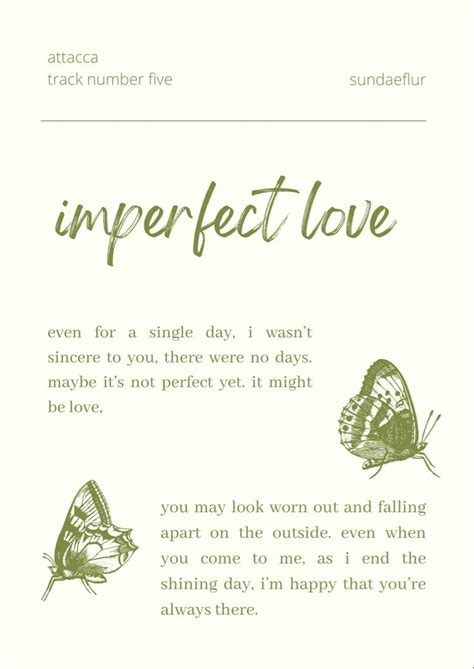 A Card With Butterflies On It And The Words Imperfectfect Love Written