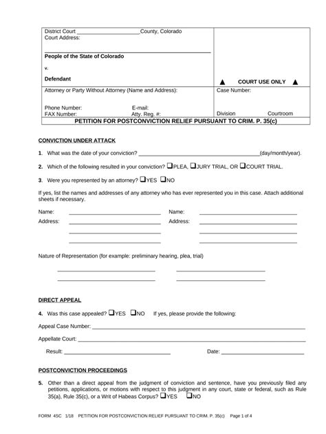 Post Conviction Relief Colorado Doc Template Pdffiller