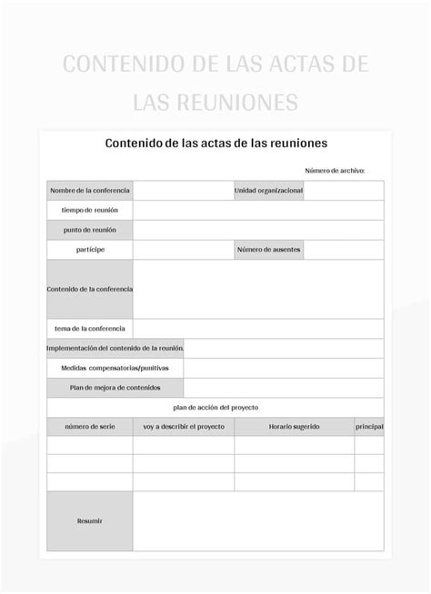 Plantilla De Formato Excel Acta De La Reunión Y Hoja De Cálculo De