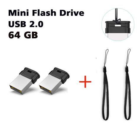 Kexin 64gb Mini Flash Drive With Lanyard Usb 2 0 Black 2 Pack