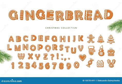 Christmas Big Set Gingerbread Font And Different Cookies Collection