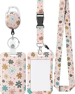 Pawfly Porte Badge Coulissant Floral Rose En Plastique Avec Bobine De